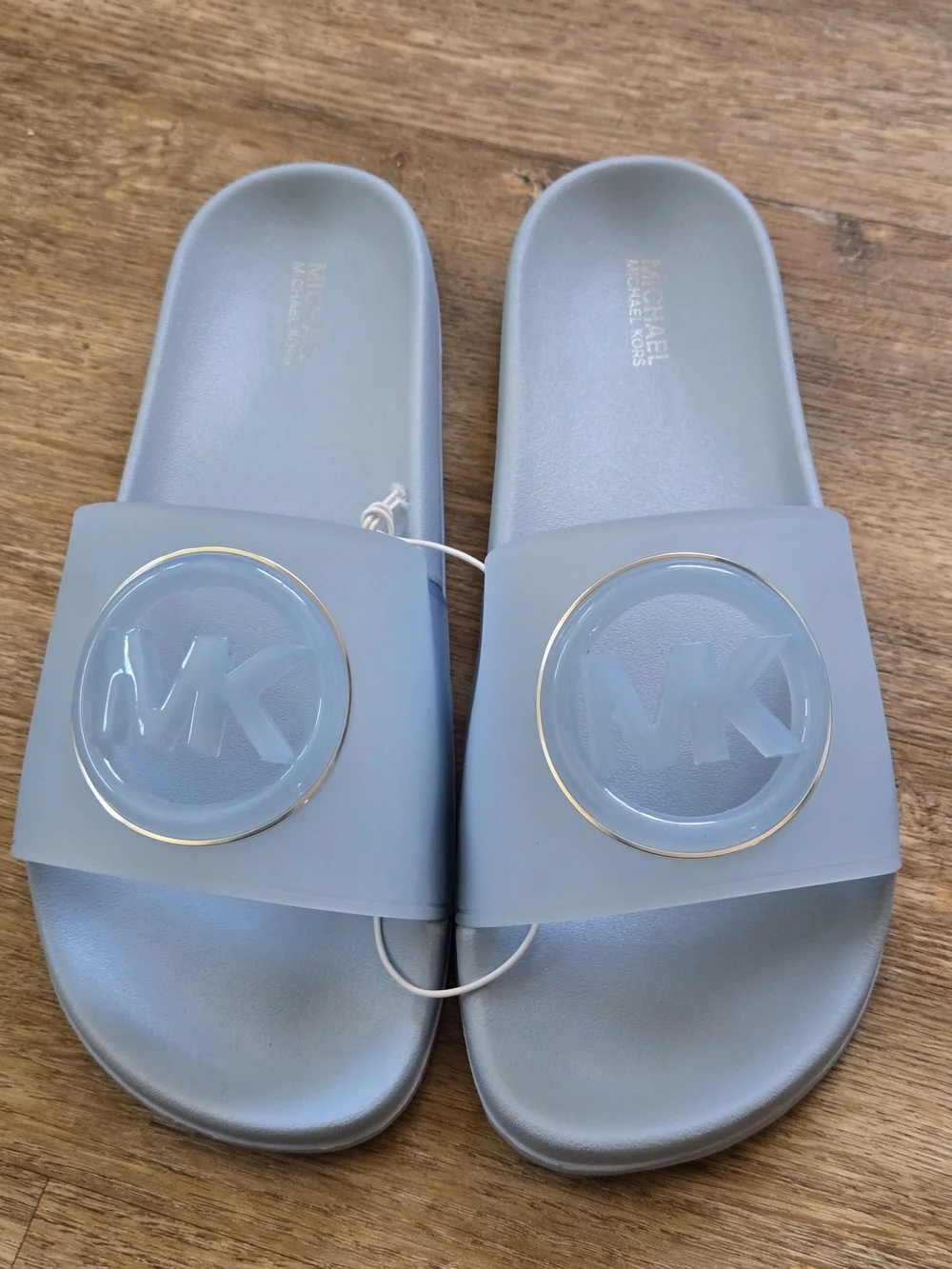 Michael Kors Light Blue Logo Slide Sandals
